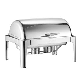 VEVOR Roll Top Chafing Dish Buffet Complete Set, 9Qt Stainless Steel Chafer with Full Size Pan (Quantity: 1 Pack, Color: Silvery)